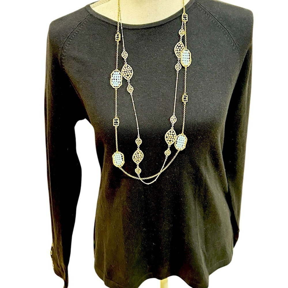 Pair of Boutique gold/silver tone delicate long necklaces faceted beads gunmetal